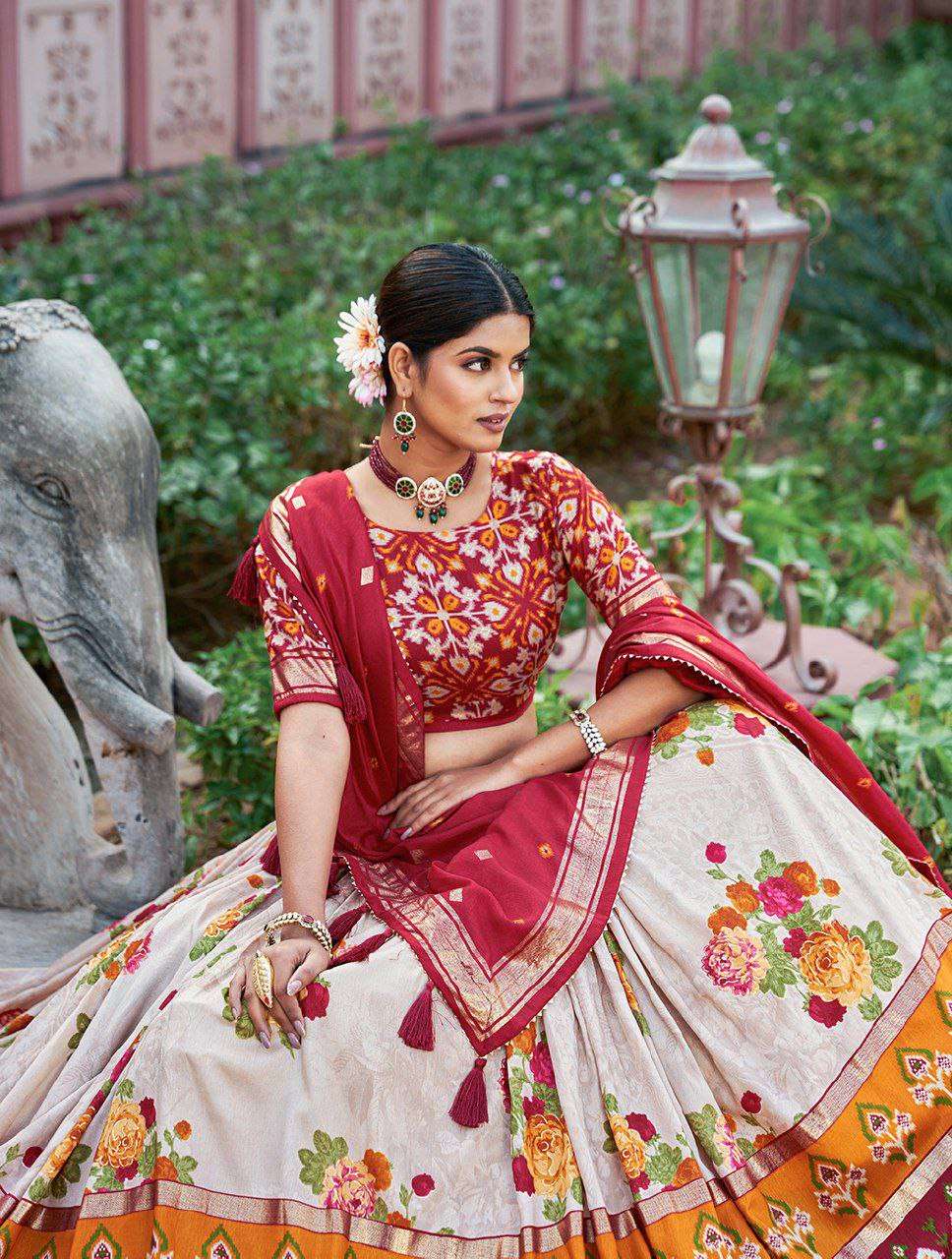 Women's Patola Print Tussar Silk Lehenga Choli Dupatta Set - Image 3